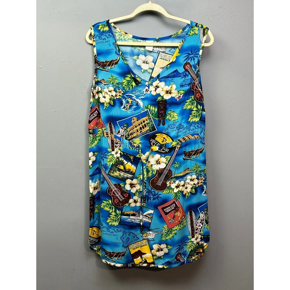 Palmwave Hawaii Womens Tank Dress Blue Hawaiian Print Sleeveless Medium - Picture 1 of 7